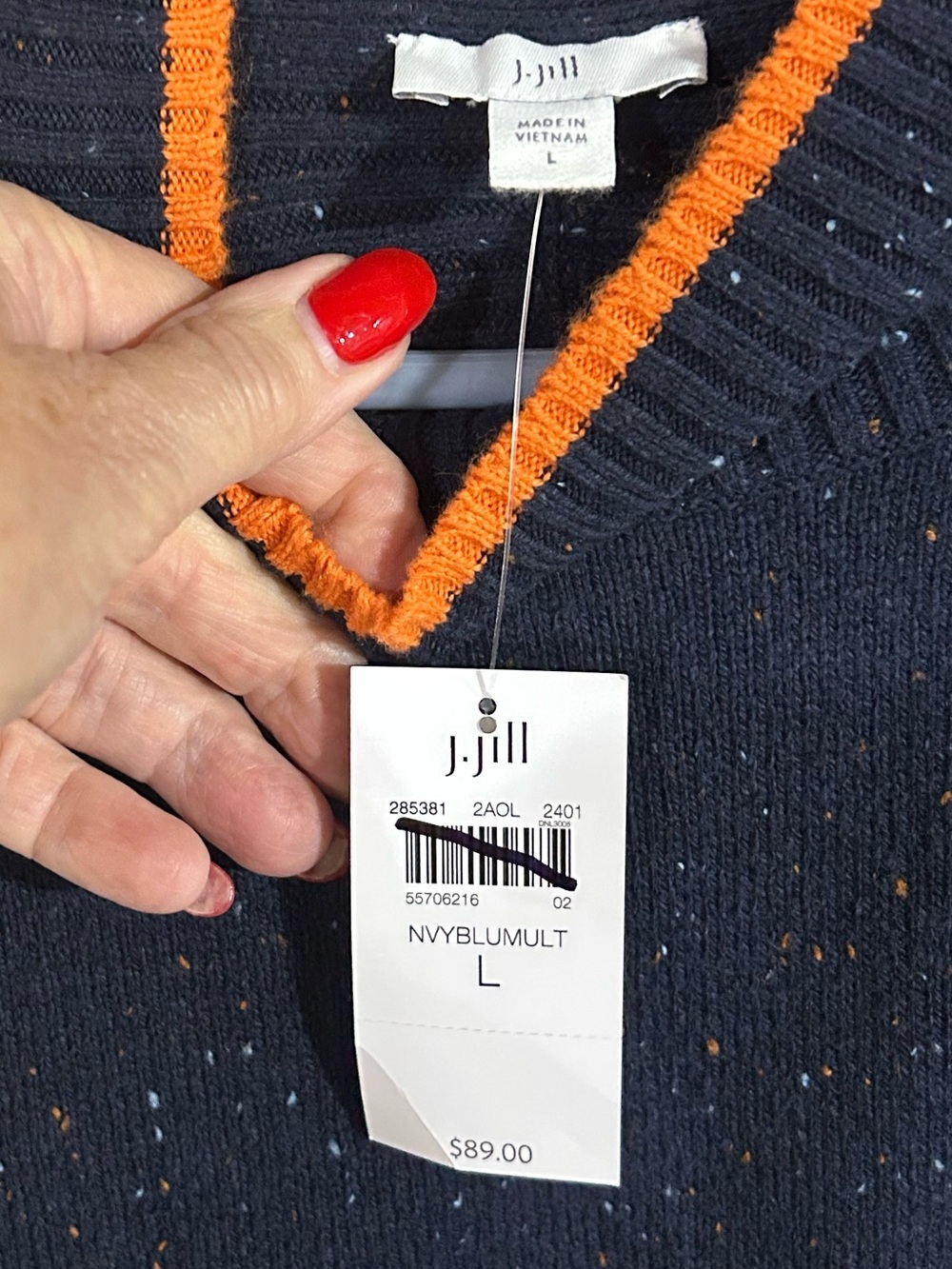 J. Jill Navy Crewneck Sweater with Orange Trim - Picture 5 of 8